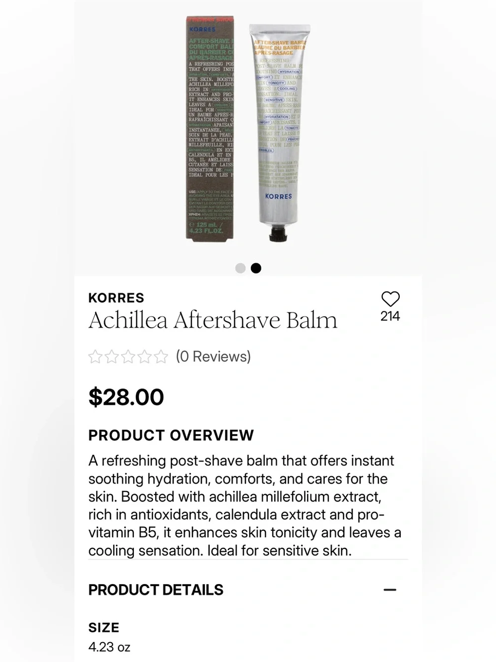 *NEW* 4.23oz* KORRES - Achillea Aftershave Balm